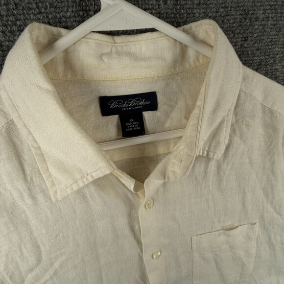 Brooks Brothers All Irish Linen Ivory XL Men Button Up Shirt Short Sleeve Woven - Picture 7 of 16